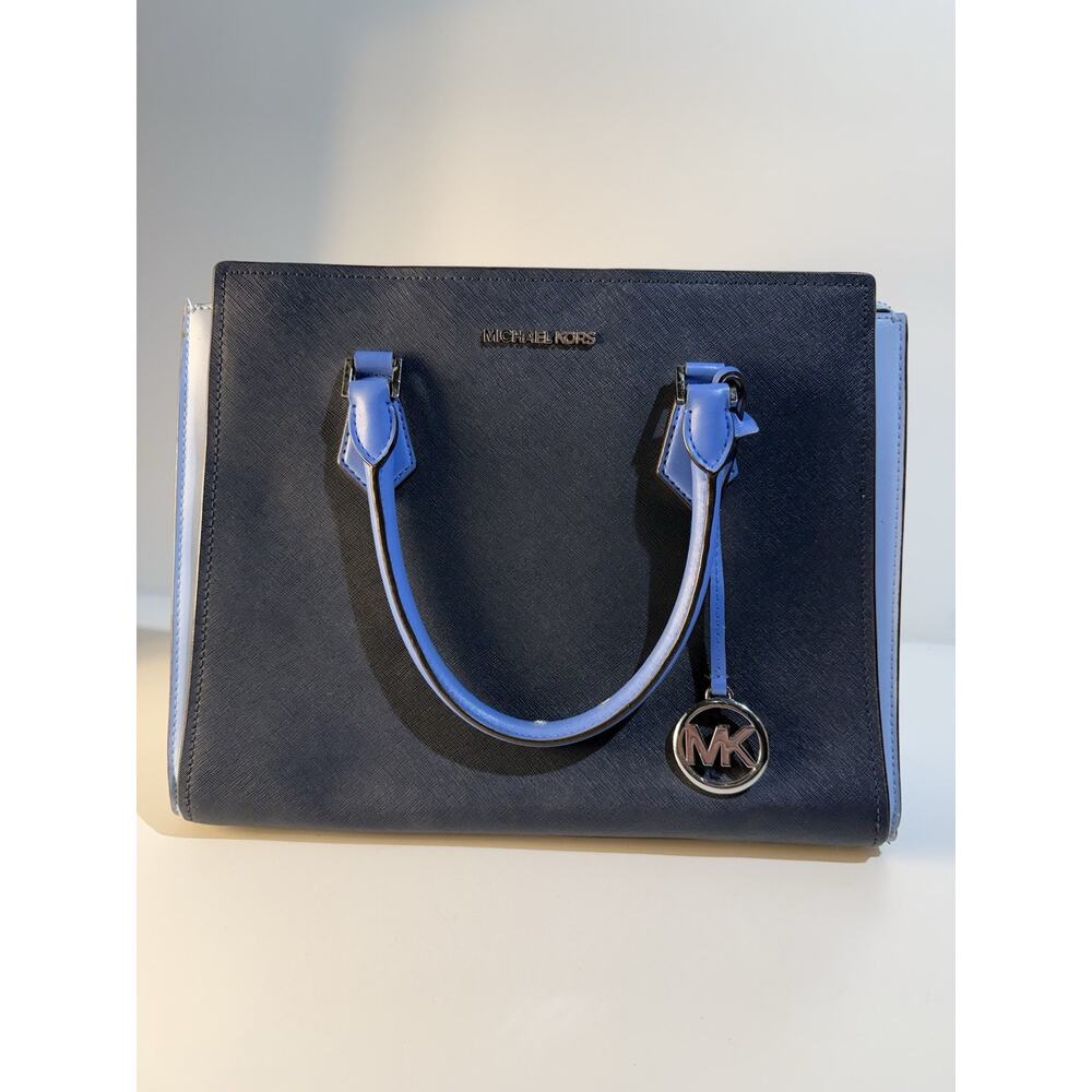 Michael Kors Leather Satchel Purse Handbag Bag Blue Top Handle Tote LARGE